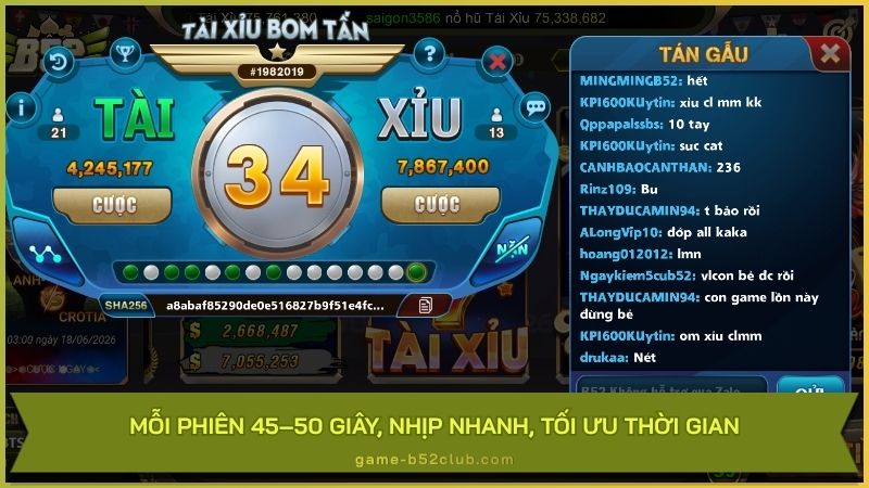Mỗi phiên 45–50 giây, nhịp nhanh, tối ưu thời gian